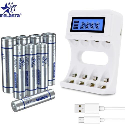 Melasta 4pcs AA + 4pcs AAA NIMH Rechargeable LSD batteries with 4slots LCD charger Low Self Discharge for Toys clock Flashlight