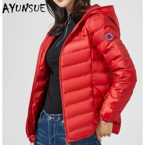 AYUNSUE Ultra Light Puffer Jacket Women 90% White Duck Down Coat Women Jacket Hooded Down Jacket Veste Femme YE61U1910- YY1580