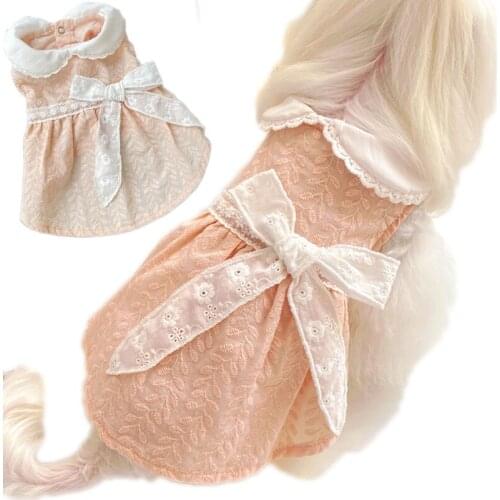 Noble Pet Dog Cat Clothes Embroidery White Lapel Princess Dress Summer Big Bowknot Weeding Party Dresses For Pet Clothing Bichon