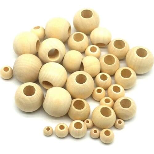 10pcs 20pcs 50pcs 8/10/12/14/16/18/20mm Big Hole Beads Natural Round Loose Wood Beads for Jewelry Making Bracelet Necklace DIY