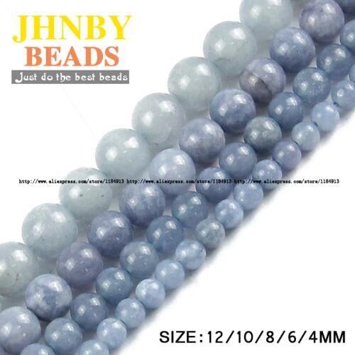 JHNBY Top quality Natural Stone AAA royalblue sea beads Round Loose beads Stone ball 6/8/10/12MM Fit Jewelry bracelet Making DIY