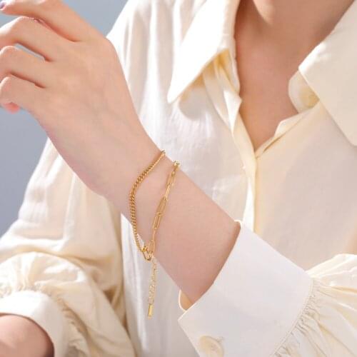 Cazador Paper Clip Chain Link Bracelet&Bangles Double Layer Stainless Steel Bracelet Jewelry For Women Girls Gift Wholesale 2021
