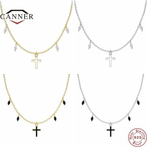 CANNER Luxury Zircon Cross Pendant 925 Sterling Silver Chain Necklace for Women Men Exquisite Clavicle Choker Necklaces Jewelry