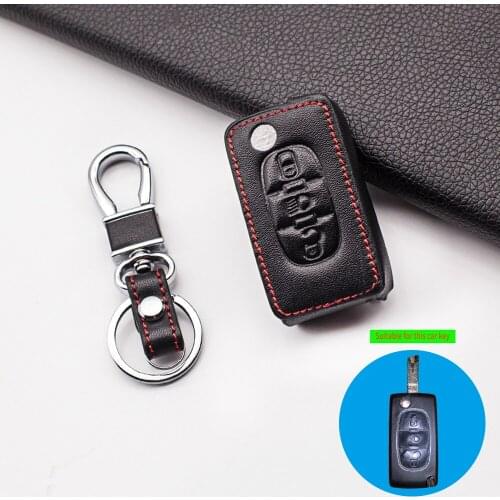 Carrying Praise Leather car key cover case for Citroen C2 C3 C4 C5 Picasso Xsara C6 C8 for Peugeot 3 Buttons Protect Shell