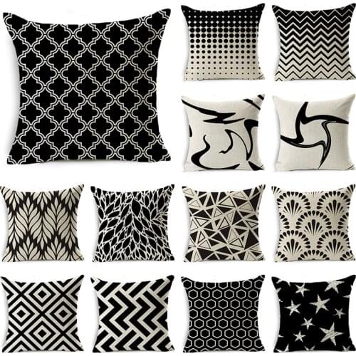WZH Black White Modern Style Cushion Cover 45x45cm Linen Decorative Pillow Cover Sofa Bed Pillow Case
