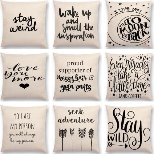 Hot Sale Black And White Style Decorative Letters Brave Confidence Hope Forceful Warm Words Be Yourself Cushion Sofa Pillow
