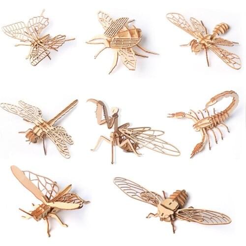 Wood Insect 3d Puzzle Model Simulation Insect Butterfly Bee Dragonfly Gift for Children Boy Hand Assembled Toys