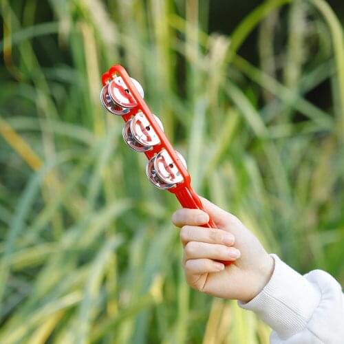 Kids Musical Toy Hand Bell Rattle Red Double Row Six Bells Percussion Instrument Baby Shaker Rhythm Toys Children Education Gift