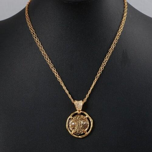 European and American retro antique matte gold ancient Roman hollowed out disc alien head personalized monster tide Necklace