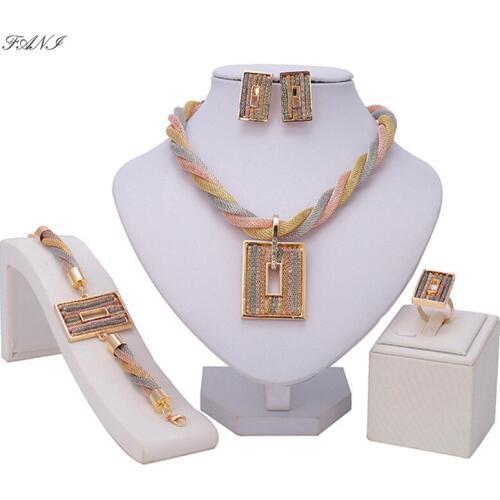 Fani 2019 fashion african jewelry set Brand Wedding Women Bridal Accessories jewelry set dubai Gold jewelry set Wholesale