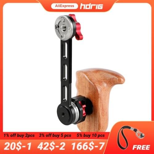 HDRIG Wooden Handle Grip with Nato Rail Rosette Extension Arm Connector Right Side for Camera Cage Shoulder Kit