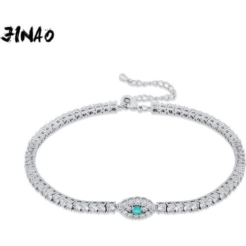 JINAO NEW AAA CZ HIP HOP Personality Iced Out 4mm Tennis Ancient Egyptian Demon Eye With 2inch Tail chain Anklet Jewelry