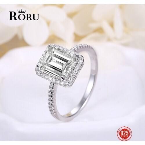 Classic Soild 925 Sterling Silver Wedding Ring 1CT Emerald Cut CZ Zircon Jewelry Party Engagement Diamond Rings for Women Gift