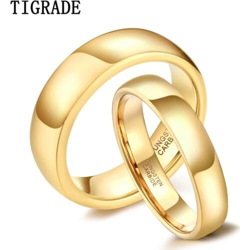 Tigrade Tungsten Ring Couple for Men Women Classic Wedding Engagement Band Gold Color 4mm 6mm Special Write Engraving Name ,Logo