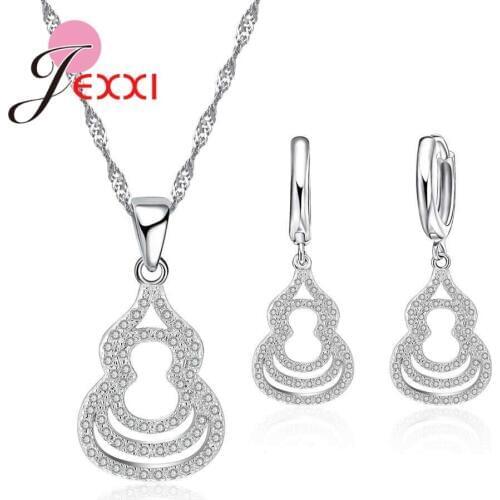 Pure 925 Sterling Silver Jewelry Sets for Women Full Zirconia Cucurbit Pendant Necklace Earrings Party Birthday Never Fade