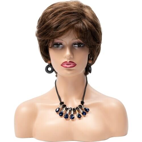 Short Synthetic Hair Wigs Straight Brown Hair Wigs For White Black Wonder Women Heat Resistant Fluffy Wigs SW2043