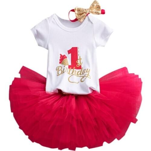 Citgeett Summer Toddler Baby Girls Birthday Outfit Tutu Skirt Cake Dress Ruffle Red Headband Set Clothing