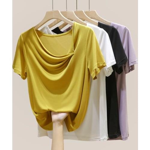 Hotsale women Elegant pleated modal cotton blouse tops Plus size candy color Ladies knitted irregular slim shirts 5XL 6XL 8XL