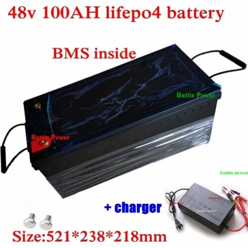 Lithium 48v 100AH lifepo4 batterie with BMS for tricycle golf cart inverter Solar energy storage scooter + 10A charger