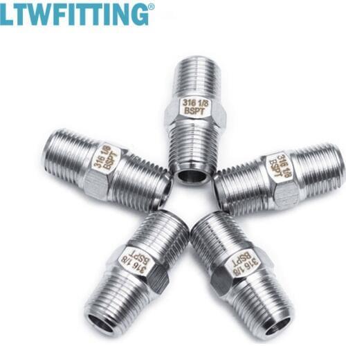 LTWFITTING Stainless Steel 316 Pipe Hex Nipple Fitting 1/8-Inch Male BSPT Air Fuel Water