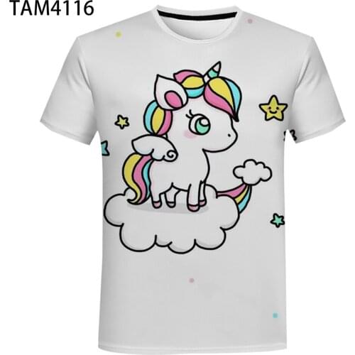 Unicorn 2021 Fashion Summer Cartoon Animal Anime 3D Printing Mens Womens T-Shirt Breathable Street Style Childrens Top