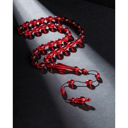 REVIST High Quality Guaranteed For Men 100% Natural Amber Stone 33 Pcs Beads Muslim Taisbyha Rosary size 10mm color: Red, Yellow
