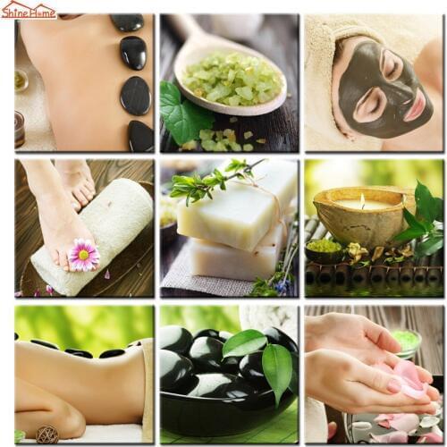 ShineHome-9pcs Wall Art Canvas Painting Prints Spa Body Nail Salon Massage Salt Zen Stone Towel Artwork Modular Picture Printing