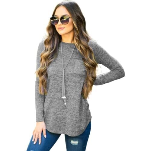 Autumn / Winter 2020 Solid Color Pullover Casual Fashion Versatile Round Neck Long Sleeve T-shirt Womens Grey Long Sleeve Top