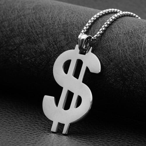 Titanium Steel Hip Hop Men Gothic Letter Necklaces for Women Silver Color Dollar Sign $ Pendant Necklace Male Jewelry Chain Gift