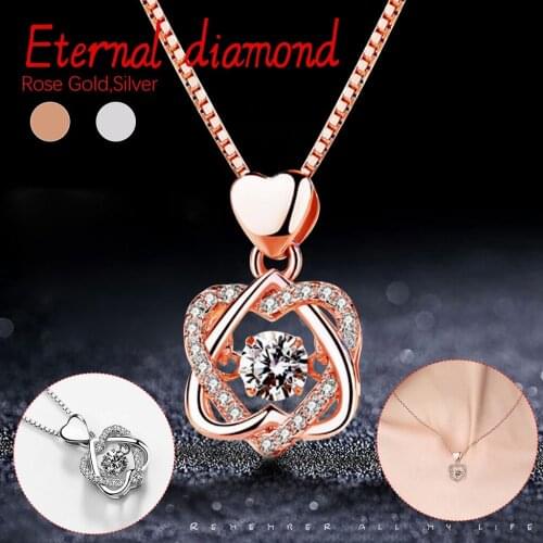 Love Heart Necklace Charm Pendant with Crystals Jewelry Gifts For Women Stainless Steel Chain Female Pendant Necklace Jewelry