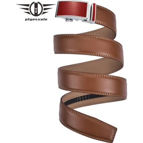 Plyesxale 2020 Fashion Luxury Men Automatic Buckle Belt For Men High Quality Black Brown Mens Cowhide Genuine Leather Belt B161