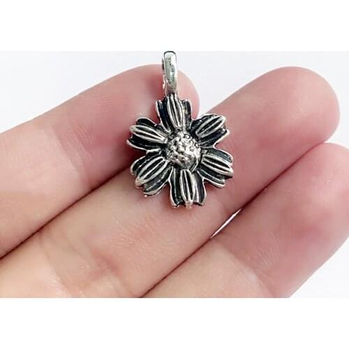 10pcs /Lot 25x16mm Sunflower Flower Charms Tibetan Silver Color Pendant For Making Fit DIY Jewelry Handmade Accessories Crafts