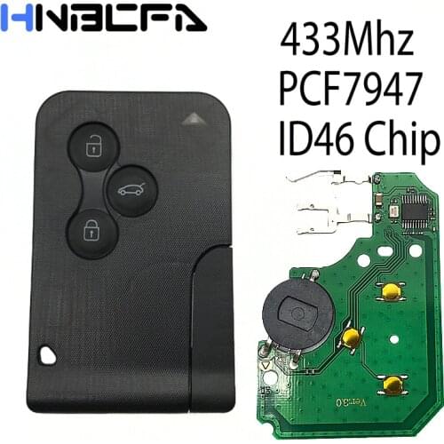 433Mhz For Renault Clio Logan Megane 2 3 Scenic Remote Key 3 Buttons ID46 PCF7947 Chip Smart Card Emergency Insert Key