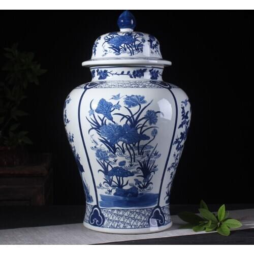 Blue And White Porcelain Large temple Jar Home Jingdezhen Ceramic Vase Decoration Retro Chinese porcelain Ginger jar vase
