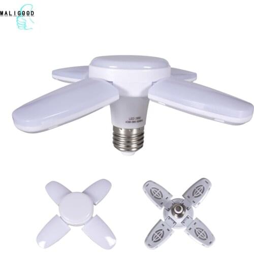 MALIGOOD Luces Led Mini Folding Led Fan Light Bulb E27 Lampada AC85 - 265V 28W Foldable Fan Blade Angle Adjustable Light Bulb