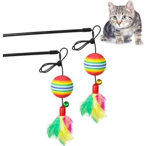 Cat Teaser Super Q Pet Cat Dog Coloured Soft Foam Feather Rainbow Colorful Play Chew Chase Balls Cat Charmer Wand Great Gift