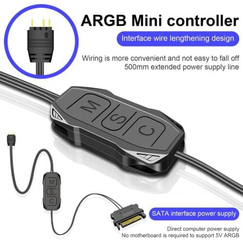 Wide Compatibility 3 Pin to SATA Pin Power Supply Universal PC Fan ARGB Controller for LED Lighting Strip