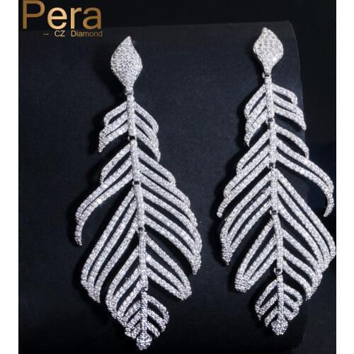 Pera CZ Luxury Big Dangle Leaf Shape Full Cubic Zirconia Stone Long Drop Earrings For Women Wedding Party Jewelry Gift E197