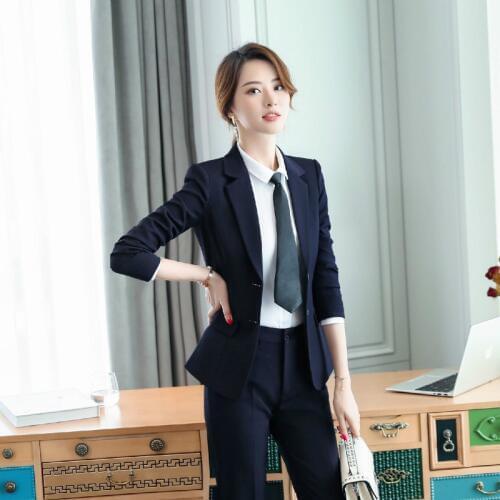 Womens suits autumn and winter high-end new single-breasted temperament waist professional wear trousers womens two-piece suit
