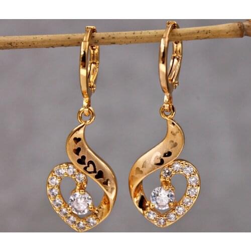 Luxury Drop dangle Gold heart Earring Women 's earrings Trendy Fashion Earrings for womens white Zircon Jewerly accessories