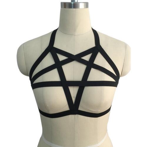 New harness cage bra black women pentagram body harness Harajuku Gothic pentagram Adult pole dance cage body bra harness