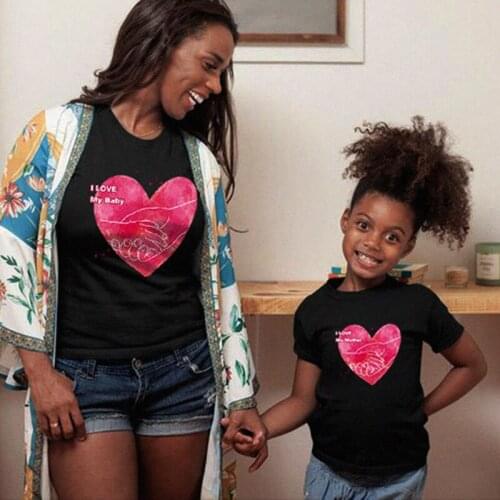 Pink Love Cartoon Top 1pc Fashion Print Family Matching T-shirt Short Sleeve Family Look T-shirts Mother And Daughter Clothes