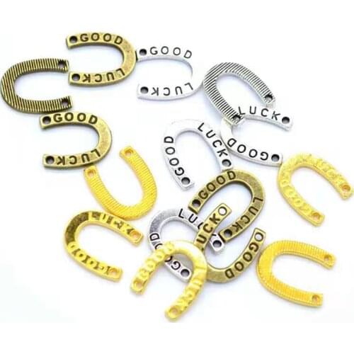 25pcs/lot Alloy Charms 3 Colors Plated Alloy Good Luck Horseshoe Charm Pendant Handmade Hanging Crafts 12x17mm