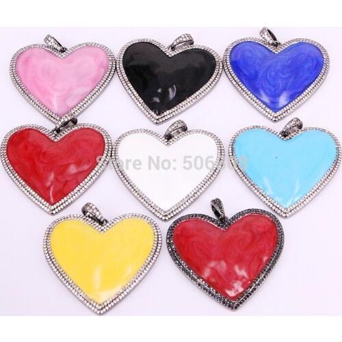 3PCS ZYZ-P9242 Mix color Enamel CZ Heart Pendant Charms for Necklace Fashion Jewelry