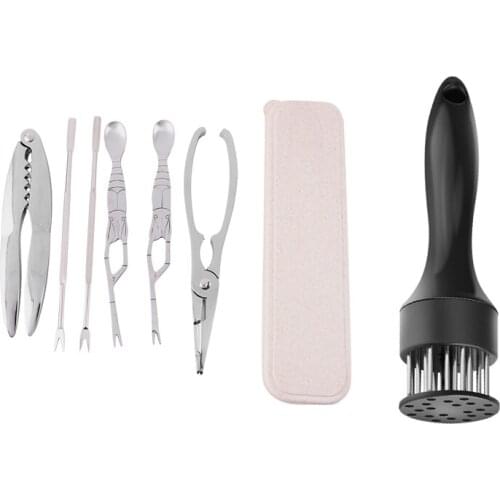 6Pcs Portable Home Eating Crabs Seafood Tool with Storage Box with 24-Pin Stainless Steel Meat Tenderizer