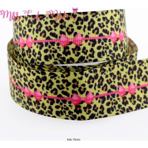7/8"22 leopard ties printed grosgrain ribbon 25mm 38mm diy handmade hair bows party decoration 50 yards MD170220-25-6587