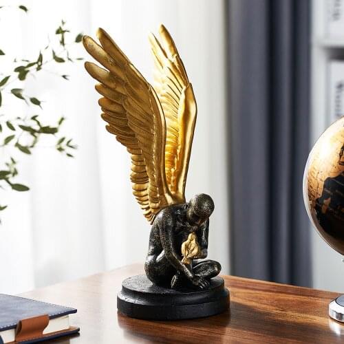 Abstract Sculpture Home Decoration Accessories Resin Angel Model Statues Golden Creative Living Room Decor Art Office Desk Decor