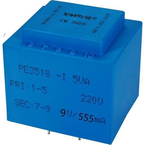 Free shipping PE3518-I Power 5VA 220V/9V Expory resign encapsulated safety isolating transformer PCB Welding transformer
