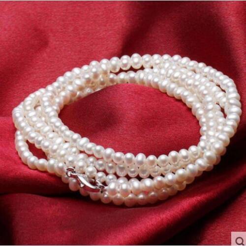 Wedding Woman Gift 100cm 39inch 3-5mm Natural White Freshwater Pearl Bracelet Handmade Woman Jewelry