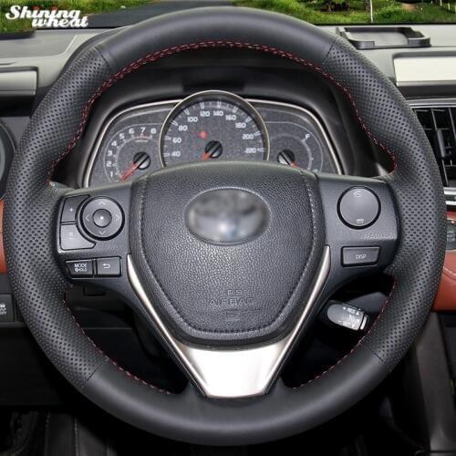 BANNIS Hand-stitched Black Leather Steering Wheel Cover for Toyota RAV4 2013 2014 Toyota Corolla Car
